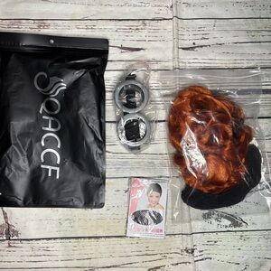 Long and curly ginger wig and glasses